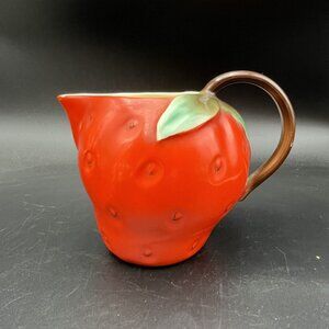 CZECH CZECHOSLOVAKIA FIGURAL STRAWBERRY CREAMER PITCHER MILK JUG HAND PAINTED